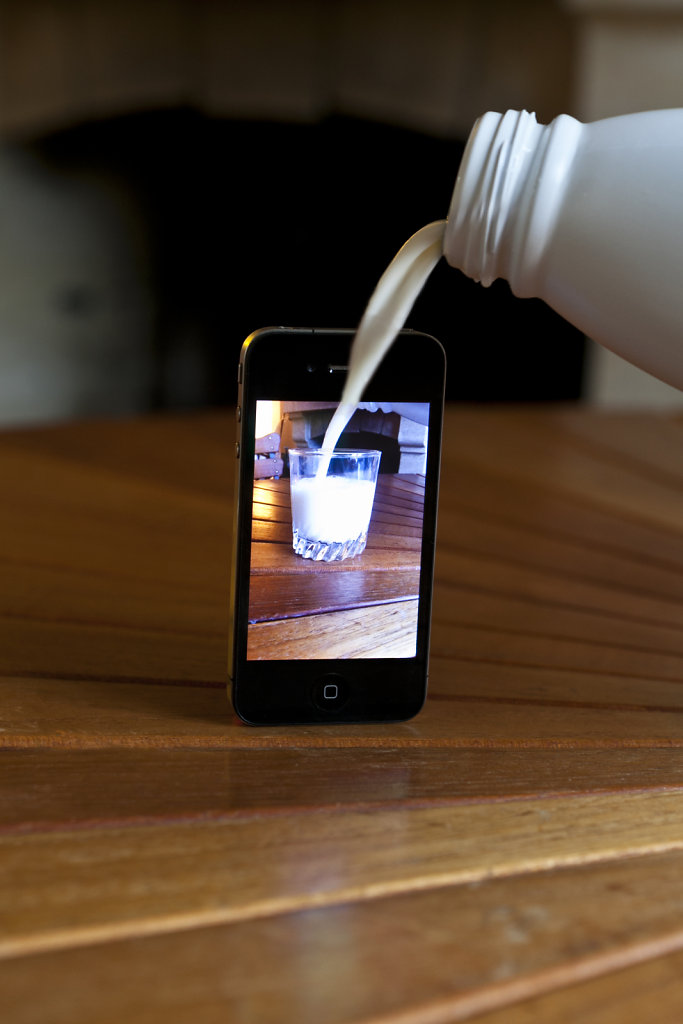 milk bottle and iphone, augmented reality, 2012